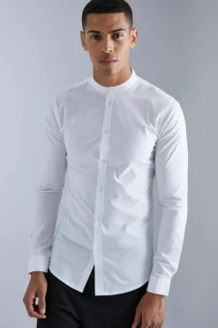 Long Sleeve Grandad Collar Stretch Fit Shirt