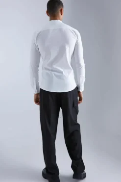 Long Sleeve Grandad Collar Stretch Fit Shirt