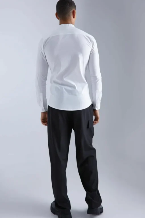 Long Sleeve Grandad Collar Stretch Fit Shirt