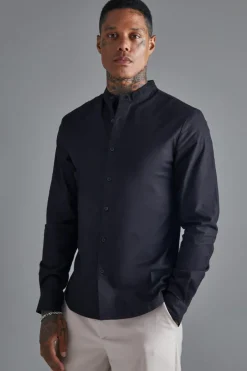 Long Sleeve Grandad Collar Slim Shirt