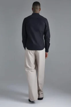 Long Sleeve Grandad Collar Slim Shirt