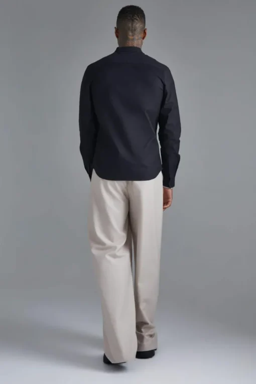 Long Sleeve Grandad Collar Slim Shirt