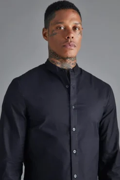 Long Sleeve Grandad Collar Slim Shirt