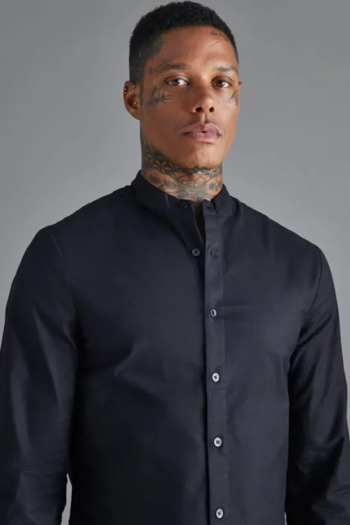 Long Sleeve Grandad Collar Slim Shirt