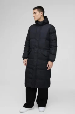 Longline Hooded Puffer in Black
