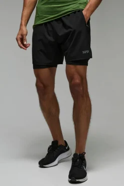 Man Active 2 in 1 7inch Perforated Grid Short