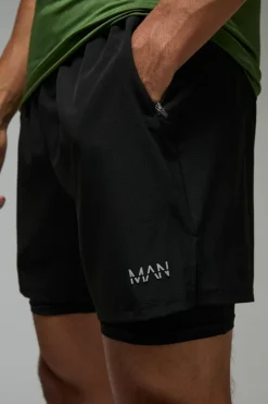 Man Active 2 in 1 7inch Perforated Grid Short