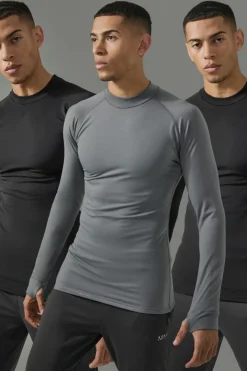 Man Active 3 Pack Long Sleeved High Neck Base Layer