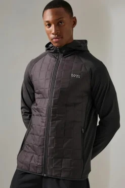 Man Active Check Quilted Zip Through Hoodie