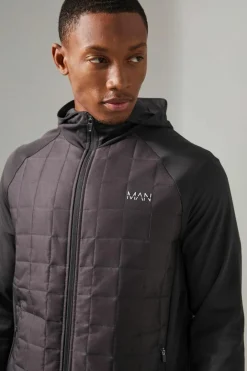 Man Active Check Quilted Zip Through Hoodie