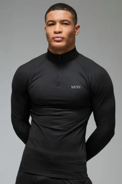 Man Active Fleece Back Performance Slim Fit 1/4 Zip