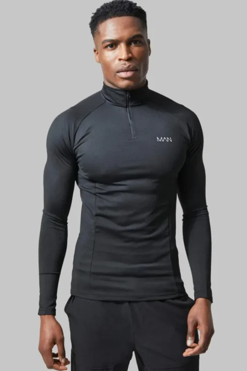 Man Active Gym Raglan Muscle Fit 1/4 Zip Top