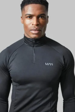 Man Active Gym Raglan Muscle Fit 1/4 Zip Top