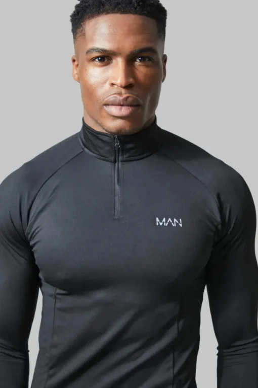 Man Active Gym Raglan Muscle Fit 1/4 Zip Top
