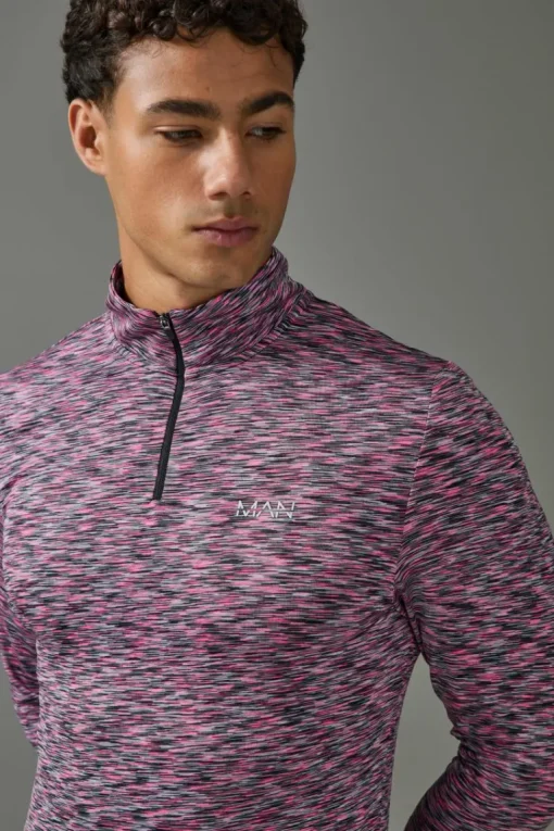 Man Active Lightweight Space Dye Marl 1/4 Zip Top
