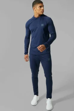 Man Active Skinny Crew Neck 1/4 Zip Tracksuit