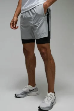 Man Active Stretch 2 in 1 5inch Grid Short