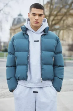 Man Boxy Fit Funnel Neck Puffer Coat In Slate