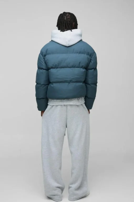 Man Boxy Fit Funnel Neck Puffer Coat In Slate