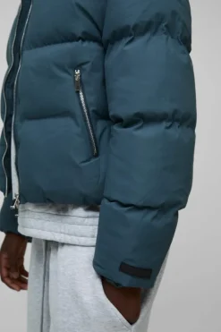Man Boxy Fit Funnel Neck Puffer Coat In Slate