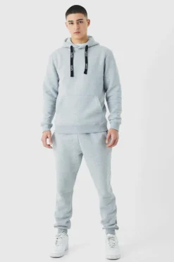 Man Branded Drawcord Detail Hooded Tracksuit
