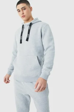 Man Branded Drawcord Detail Hooded Tracksuit