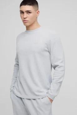 Man Embroidered Long Sleeve Waffle T-Shirt