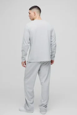 Man Embroidered Long Sleeve Waffle T-Shirt