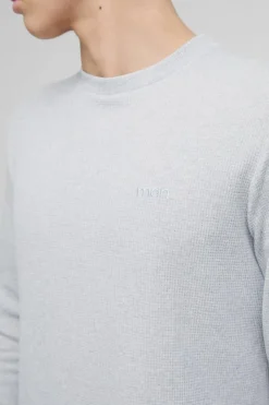Man Embroidered Long Sleeve Waffle T-Shirt