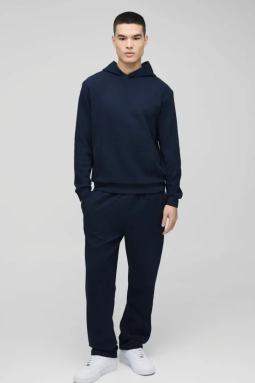 Man Embroidered Waffle Hooded Tracksuit