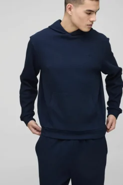 Man Embroidered Waffle Hooded Tracksuit