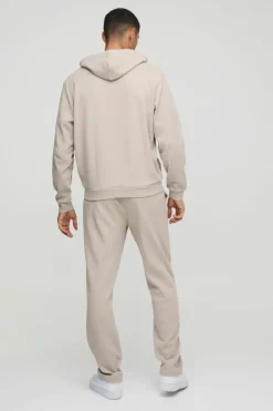 Man Embroidered Waffle Hooded Tracksuit