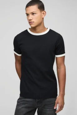 Man Embroidered Waffle Ringer T-Shirt