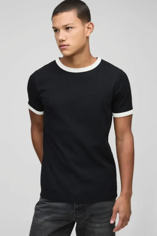 Man Embroidered Waffle Ringer T-Shirt
