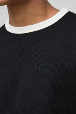 Man Embroidered Waffle Ringer T-Shirt