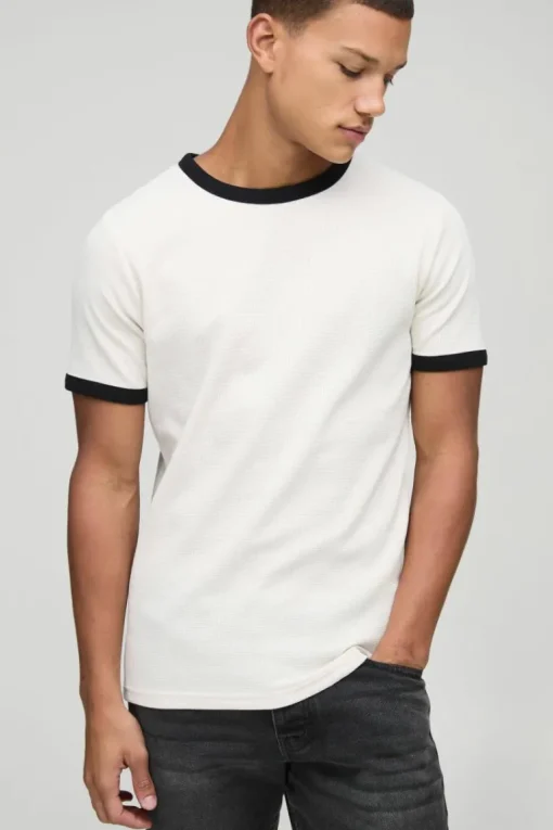Man Embroidered Waffle Ringer T-Shirt
