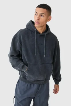 Man Oversized Boxy Acid Wash Hoodie