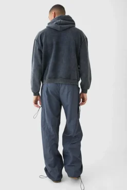 Man Oversized Boxy Acid Wash Hoodie