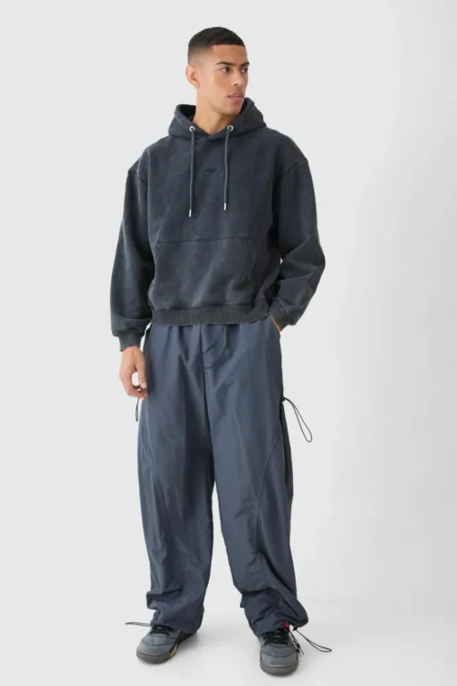 Man Oversized Boxy Acid Wash Hoodie