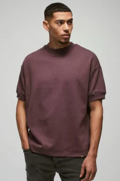Man Oversized Extended Neck Heavy Interlock Ribbed Cuff T-shirt