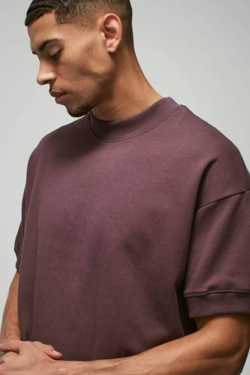 Man Oversized Extended Neck Heavy Interlock Ribbed Cuff T-shirt