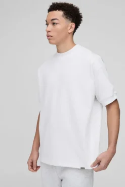 Man Oversized Extended Neck Heavy Interlock Ribbed Cuff T-shirt