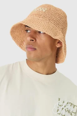 Man Raffia Bucket Hat In Natural