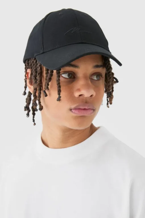 Man Signature Basic Baseball Cap In Black