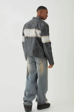 Man Washed Pu Moto Biker Jacket In Grey