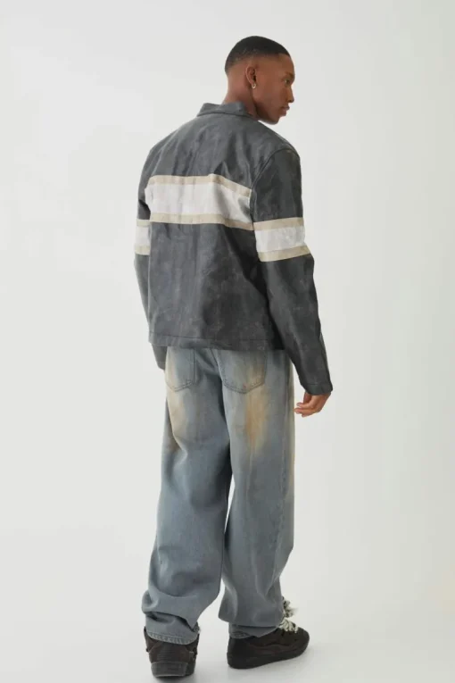 Man Washed Pu Moto Biker Jacket In Grey