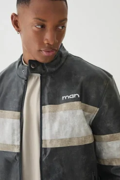Man Washed Pu Moto Biker Jacket In Grey