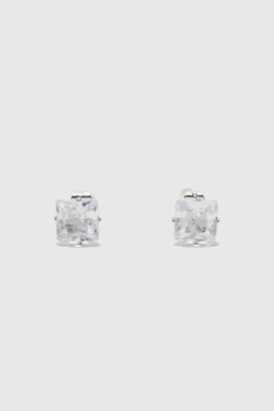 8mm Square Stud Diamante Earrings
