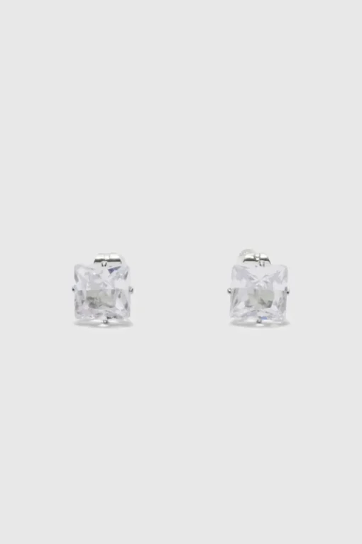 8mm Square Stud Diamante Earrings