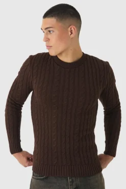 Muscle Fit Cable Knit Jumper